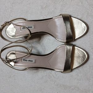 Miu Miu Metallic Gold Leather Jeweled Heels Size 40